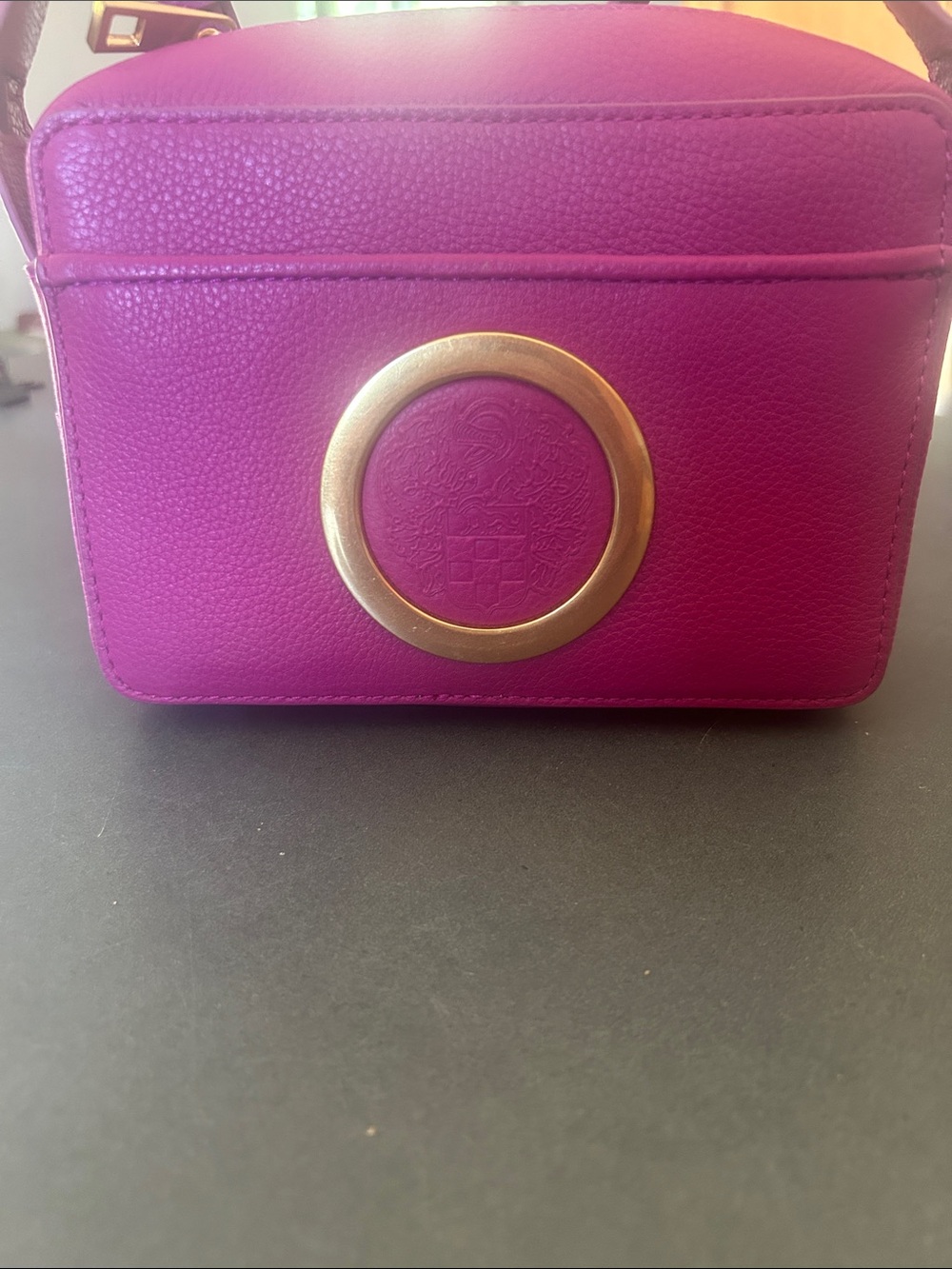 Magenta Leather Bag with Gold Accent